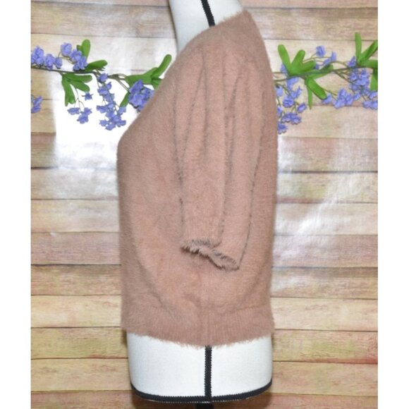 Buddy Love Ladies Brown Half Puff Sleeve Crop Sweater Top Size L Fuzzy Eyelash - Picture 4 of 7